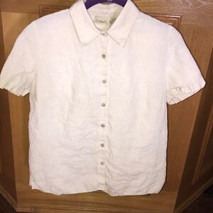 L.L. Bean Linen Button FrontShort Sleeve Women’s Off White Shirt -Size M